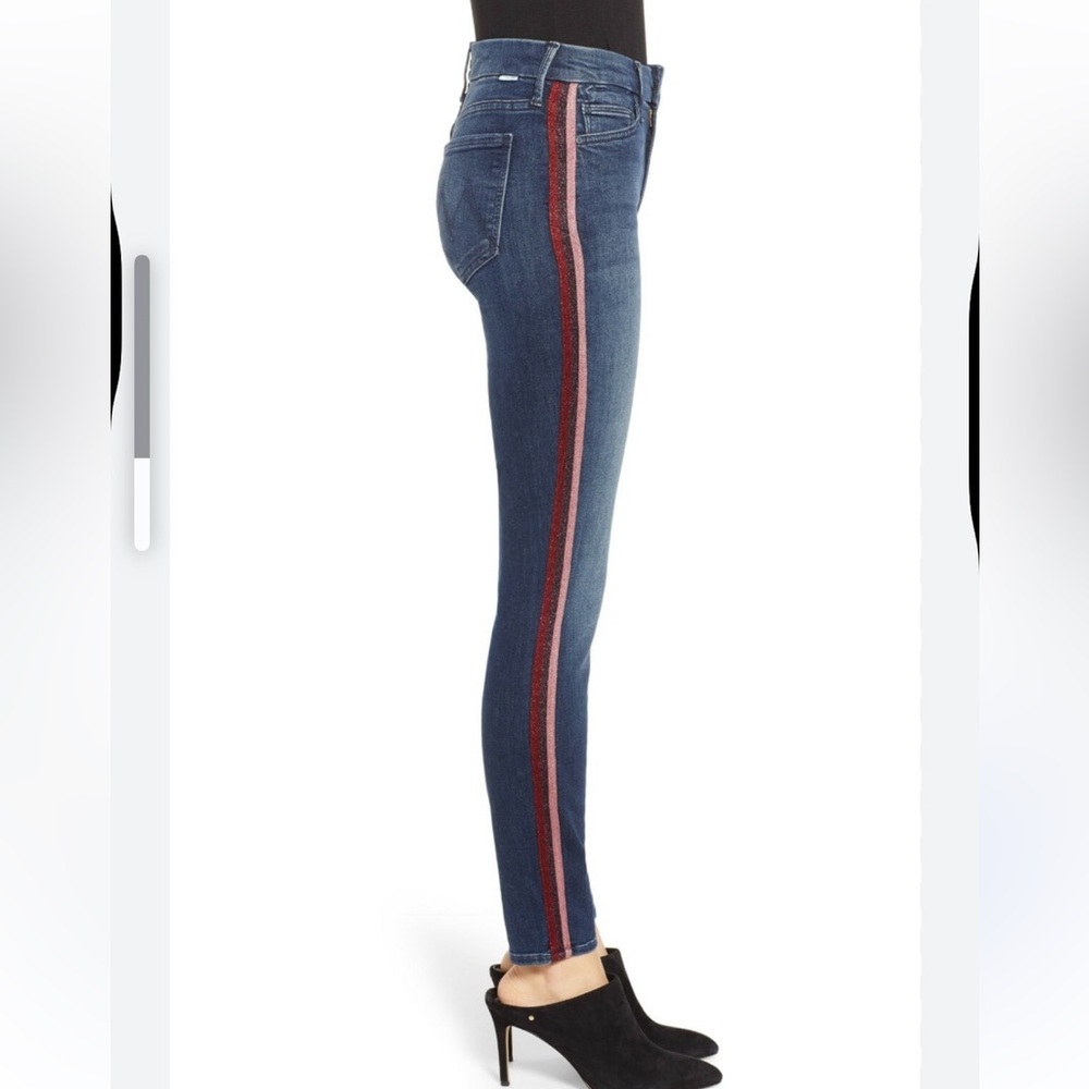 MOTHER High Waisted Looker Jeans Sz 26 Here Kitty Kitty Glitter Racer - Picture 5 of 12